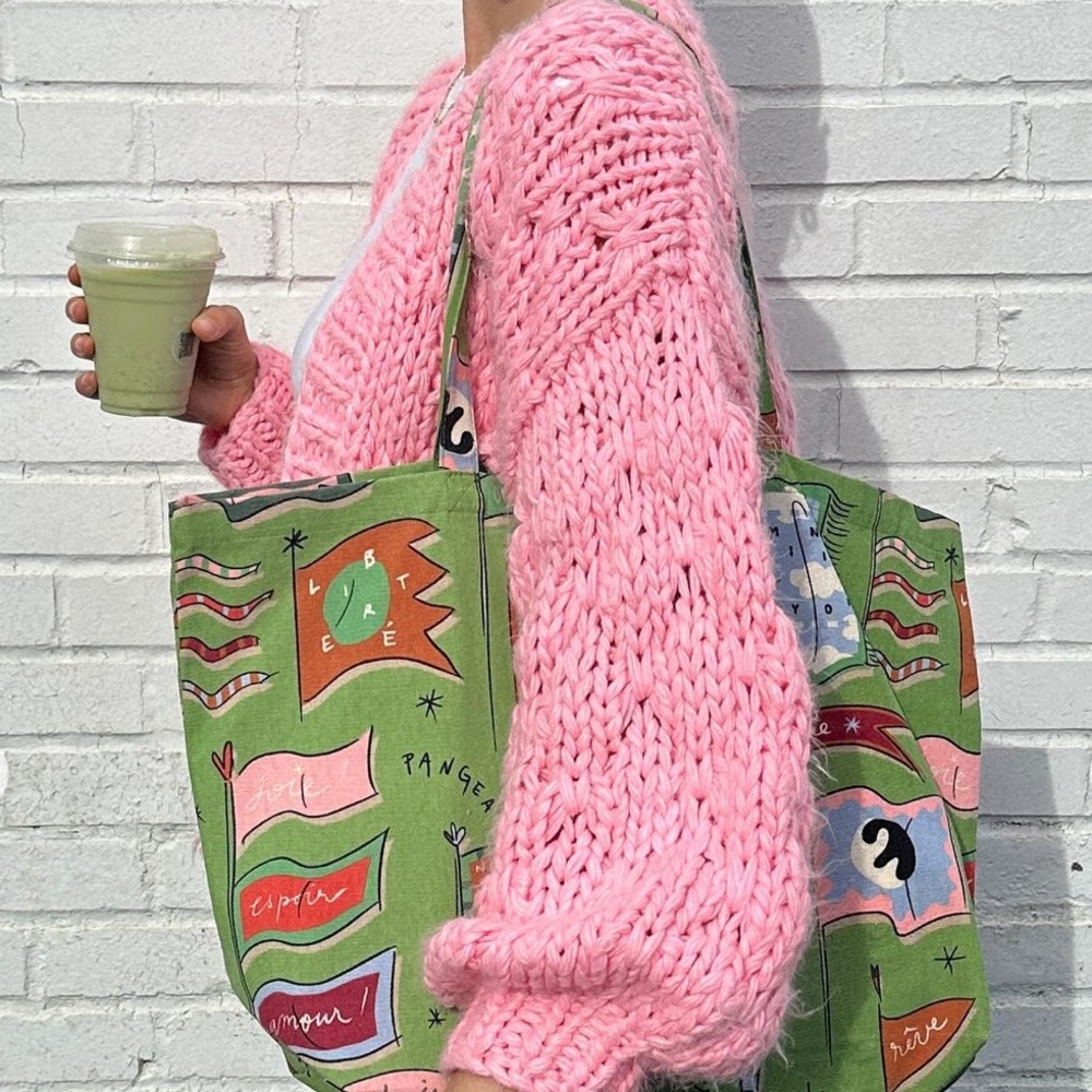 Sézane x Pangea Tote Bag Drapeau Fond Vert - NWT - Picture 5 of 10